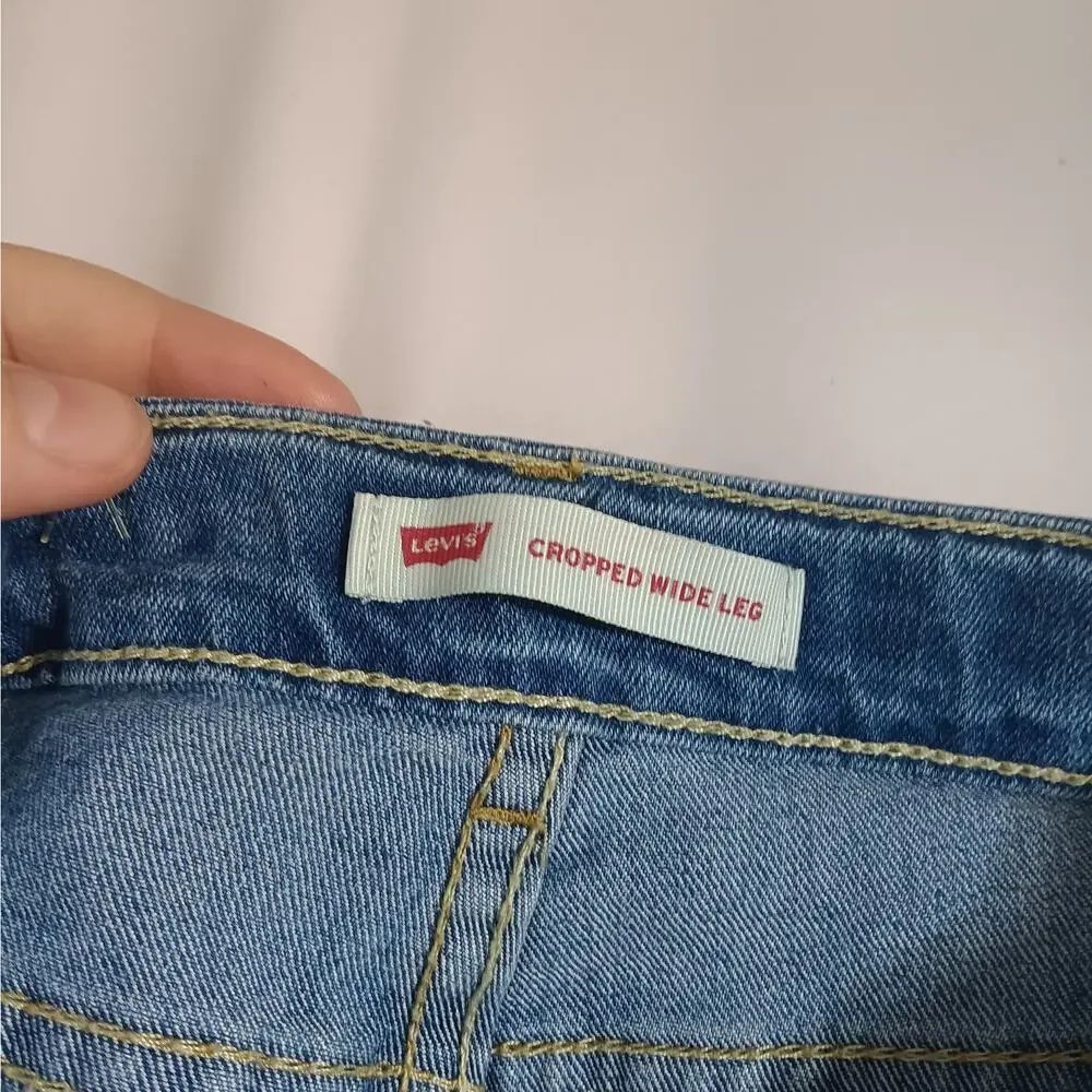 Levis Girls Jeans 14 Reg Cropped Wide Leg Raw Hem Blue Denim
